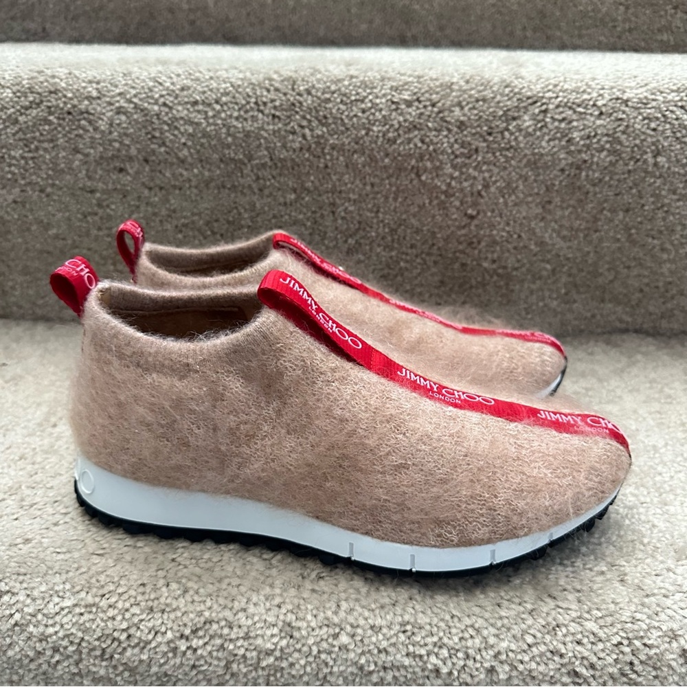 New Jimmy Choo Norway brushed stretch-knit slip-on Women sneakers Size 36, US 6